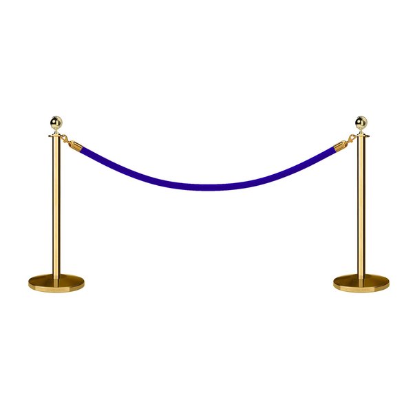 Montour Line Stanchion Post and Rope Kit Pol.Brass, 2 Ball Top1 Blue Rope C-Kit-2-PB-BA-1-PVR-BL-PB